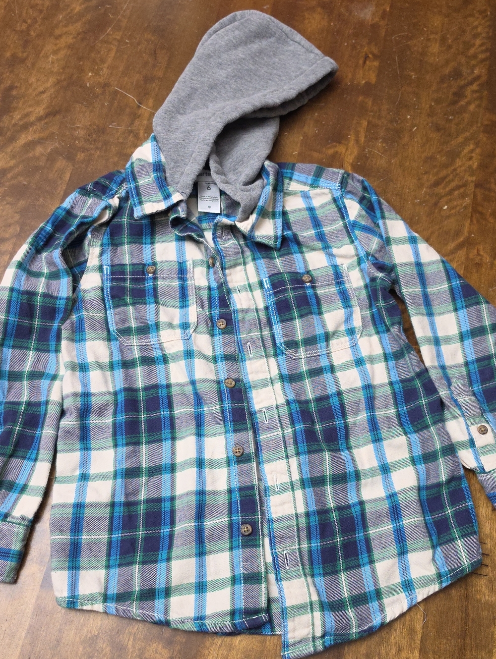 Carter's Blue & Gray Plaid Hooded Shirt